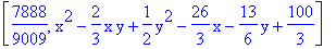 [7888/9009, x^2-2/3*x*y+1/2*y^2-26/3*x-13/6*y+100/3]